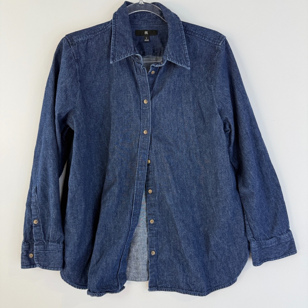 Banana Republic The Perfect Cotton-Hemp Shirt Denim Women L Blue